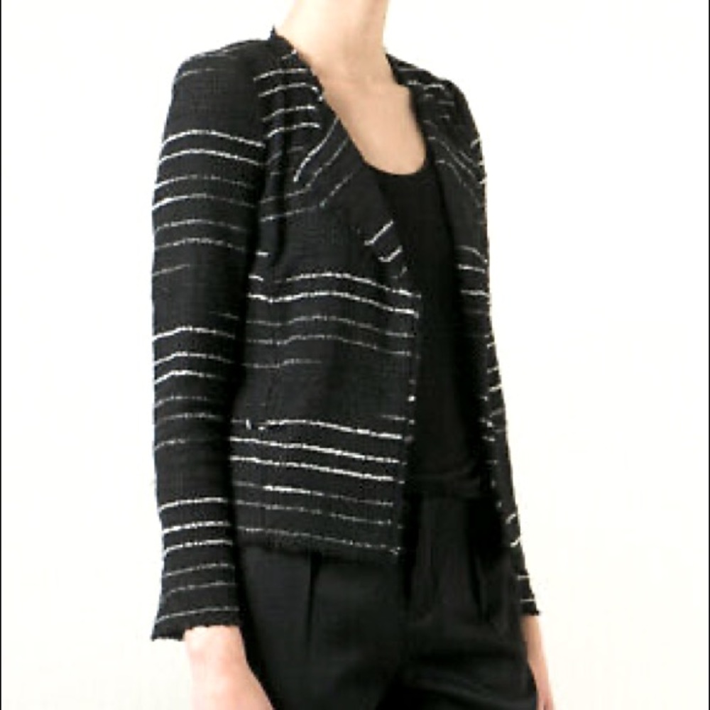 Étoile Isabel Marant Glenn Stripe Tweed Jacket black fringe edge